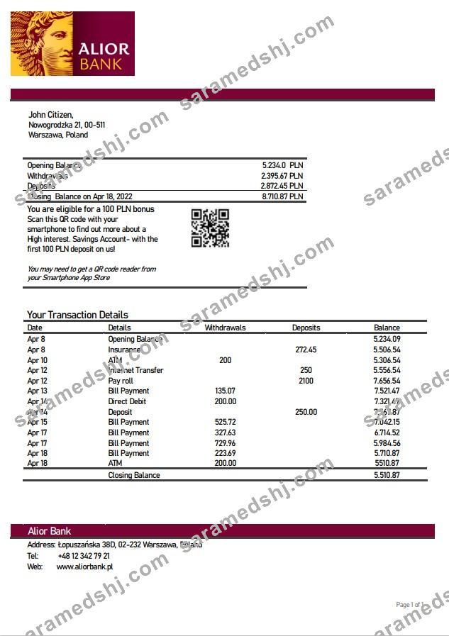 Poland Alior bank statement